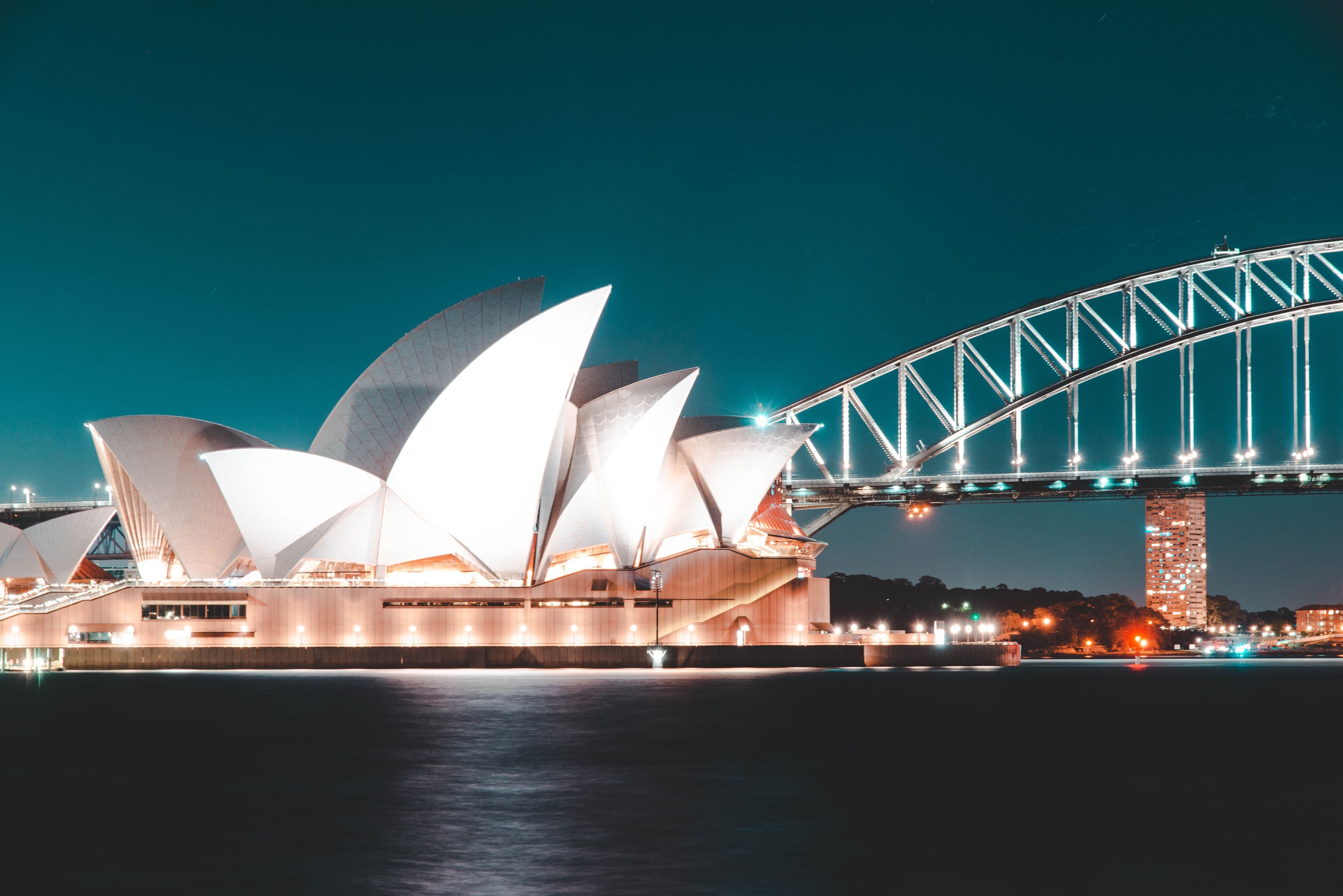 Sydney Opera House and Harbour Bridge at night