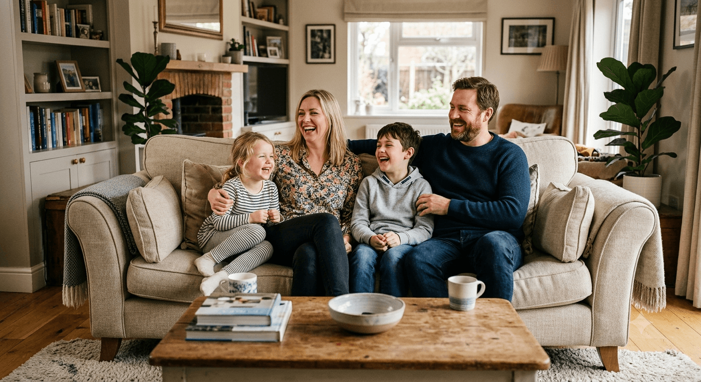 Family sitting together at home during immigration consultation planning